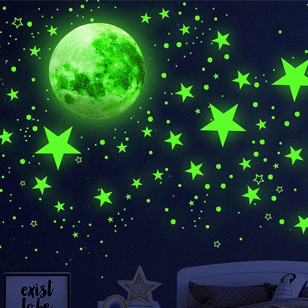 Fluorescent Moon Star Wall Decals Glow in The Dark Stars Wall Stickers Glowing Stars for Ceiling Home Bedroom Decoration Sticker