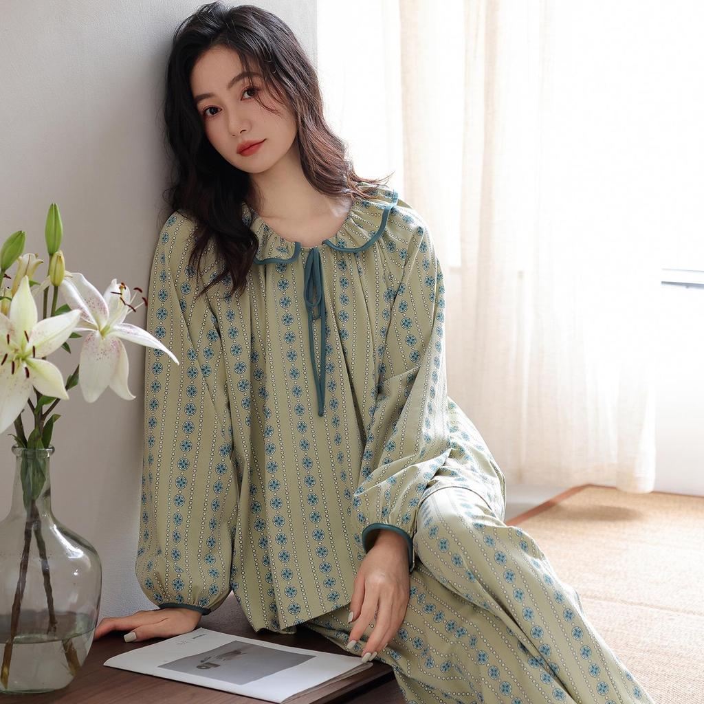 2025 Women's Lycra Cotton Pajama Set - Long Sleeve & Pants for Spring/Autumn, Wearable Outside & Cozy for Home