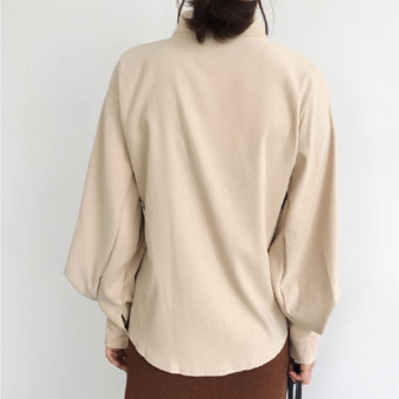 Vintage Stand Collar Loose Lantern Sleeve Shirt for Women Fashion Autumn New Solid Elegant Casual Women's Blouse Button Up Fashion Lady Blouses 25341