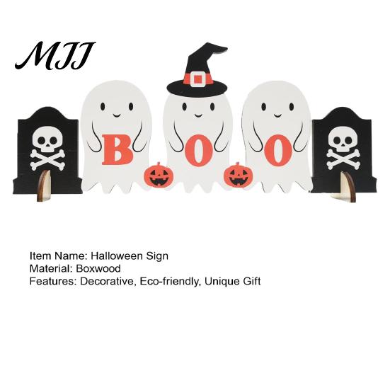 Kids Room Halloween Decorations Cute Ghost Wooden Decor, BOO Pumpkin Witch Tabletop Ornament Table for Desk Shelf, Soft Spooky Home