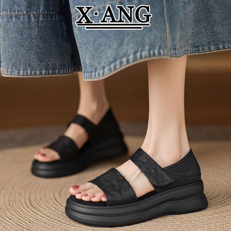 Super soft bottom first layer cowhide sandals women's summer wear new Velcro casual beach women's shoes