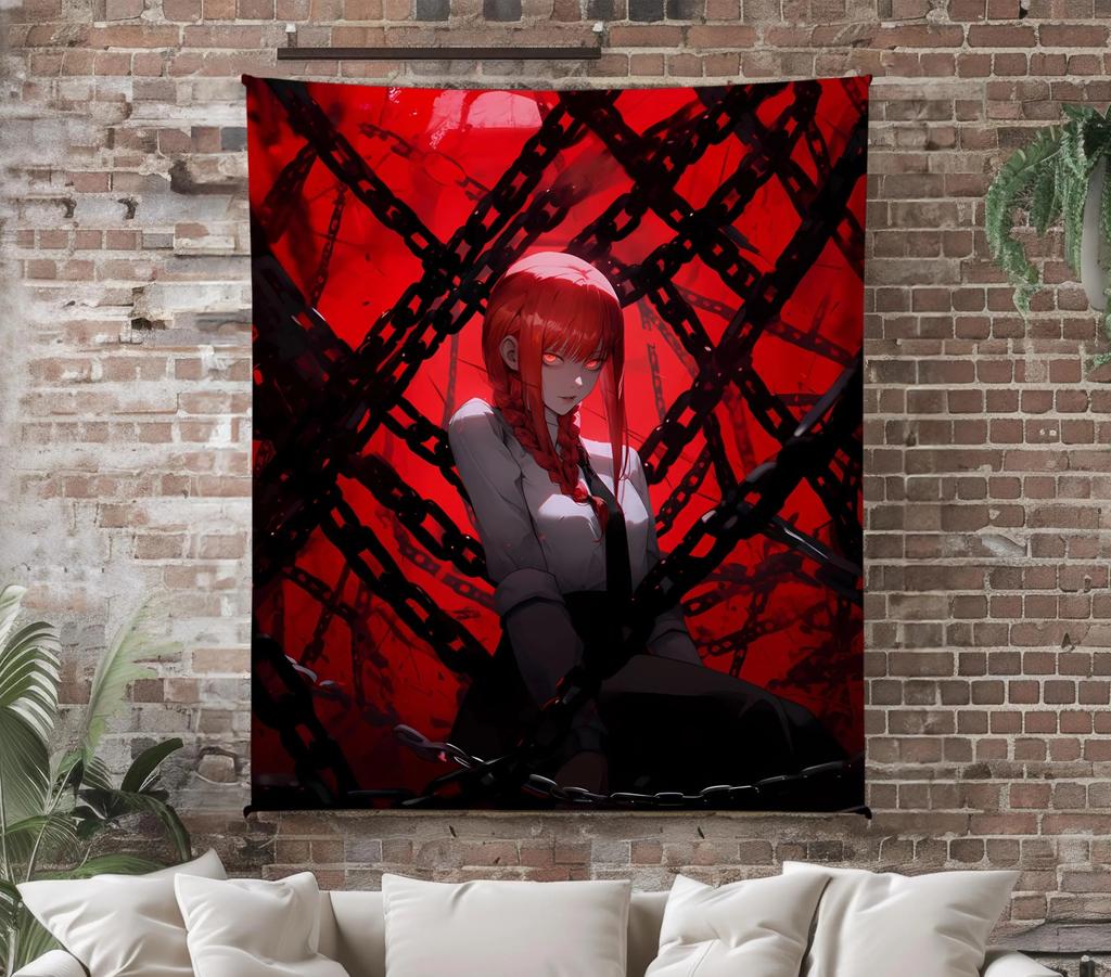 Anime Fleece Tapestry Manga Tapestry Throw Game Room Decor Anime Wall Art Christmas Gift for Otaku Makima Merch