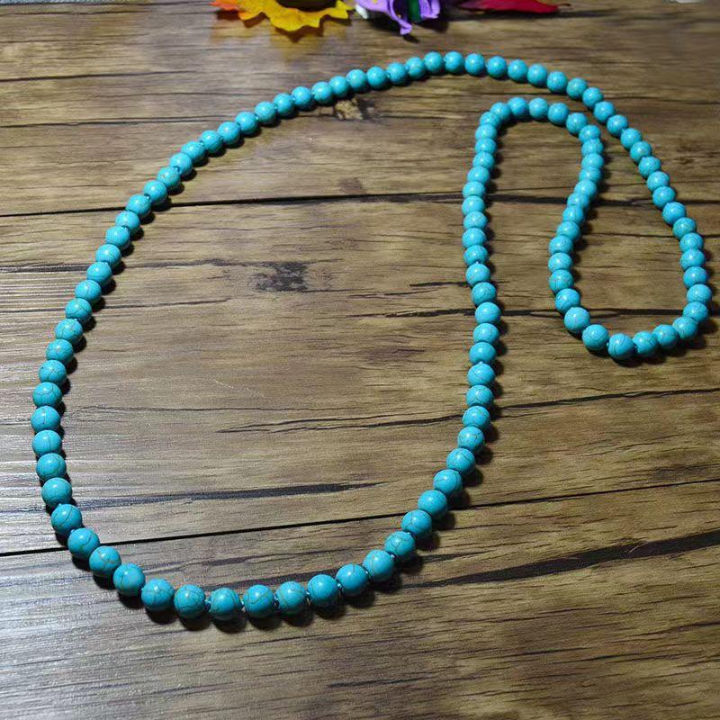 Original Ethnic Longline Necklace, Handmade Turquoise and Rice Bead Jewelry with Folk Style Artisan Design for Unique Statement