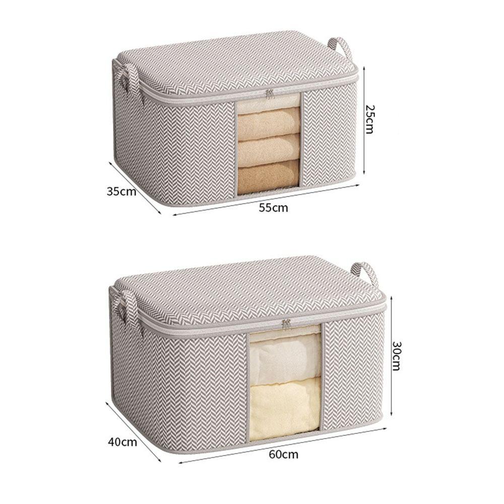 Non-woven Clothes Storage Bag Visible Dustproof Quilt Storage Bag Fishbone Pattern Foldable Storage Box