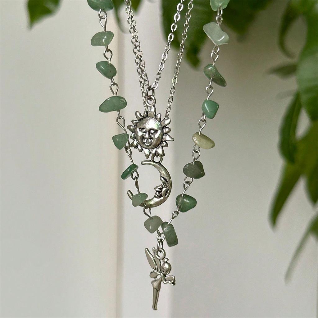 3Pcs Bohemian Layered Necklace Set Simple Beaded Crescent Moon Sun Pendant Necklace