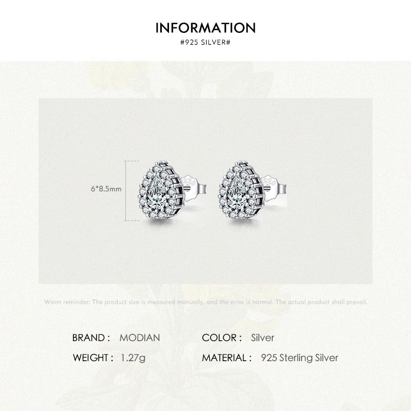 MODIAN 925 Sterling Silver Luxury Stud Earrings For Women Water Drop Sparkle Zircon Ear Stud Wedding Engagement Jewelry