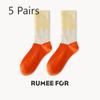 5 Pairs of Female Spring and Summer Personality Match Color Trend In The Tube Stack Socks