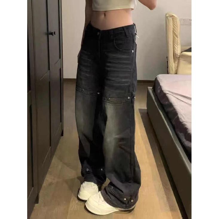 Pantalones vaqueros de calle para hombre, estilo retro desgastado, holgados, de pierna recta, pantalones deportivos de pierna ancha, de moda