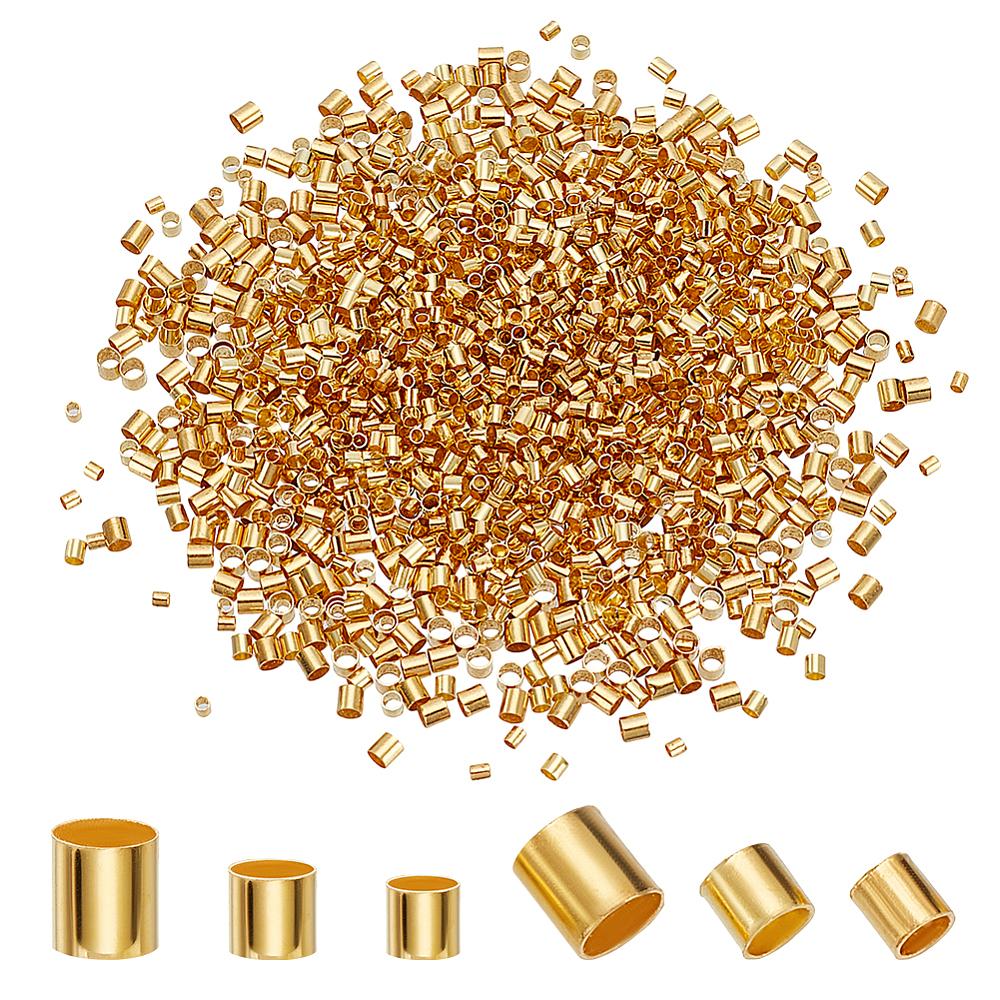 1set 1500pcs 3 Colors Brass Crimp Beads Cadmium Free & Lead Free Tube Golden 1.5~2.5x1.5~2.5mm Hole: 1~2mm 500pcs/style