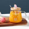 Glass Cup with Lid Spoon Cartoon Unicorn Relief Cute Borosilicate High Temperature Resistant Water Cup Set