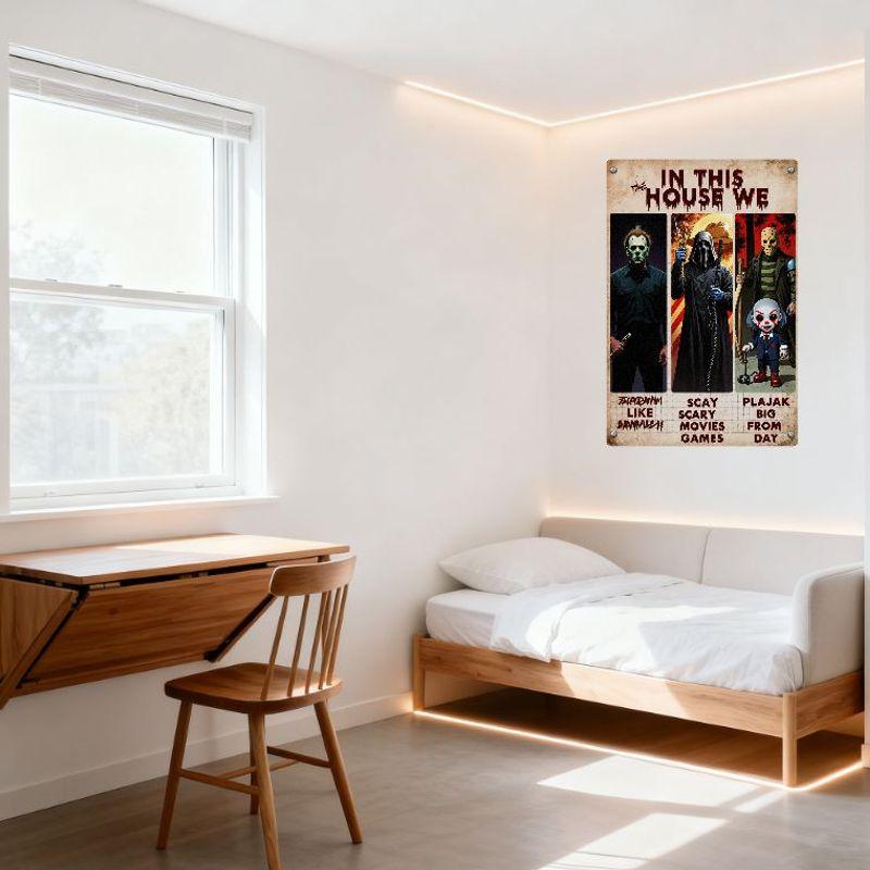 Gothic Horror Family Metal Tin Sign - In This House We [THE] Don't Like Candy, Scary Movies, Big From The Day Panel Plaque for H
