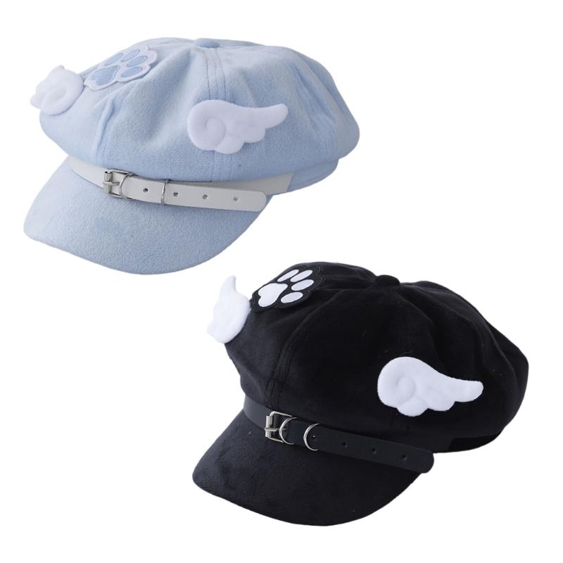 Trendy Wing Embellished Beret Hat Unique Wing Beret Hat Large Border Hat for Casual Outings or Art Exhibitions