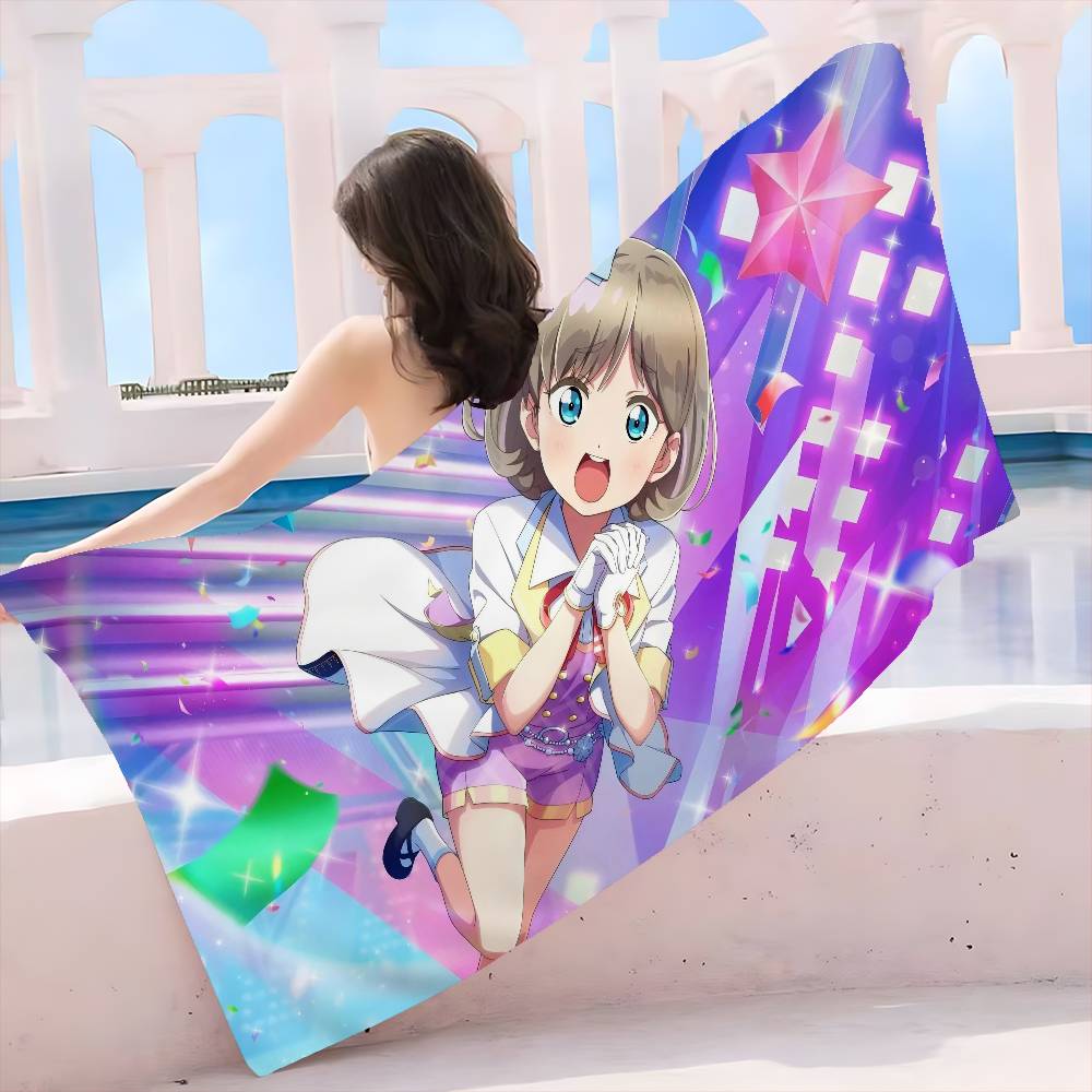 

Hot Love Live Anime Beach Towel Colorful Bath Towels For Girl Microfiber Quick Dry Sand Free Beach Yoga Spa Gym Pool W30*H60(CM)