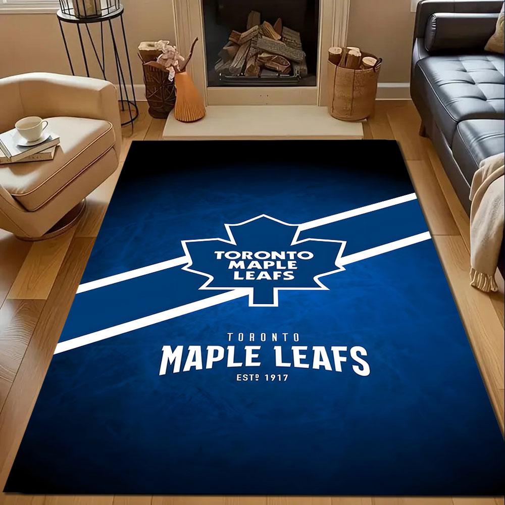 Toronto Maple Leafs Logo Design Rug Patterned Carpet, Non Slip Mat Suitable for Living Room and Bedroom Sofas