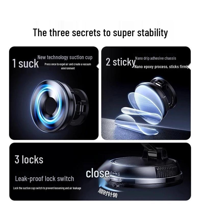 Magnetic Foldable Car Phone Holder with 360° Rotation & Large Suction Cup for Super Stable Navigation