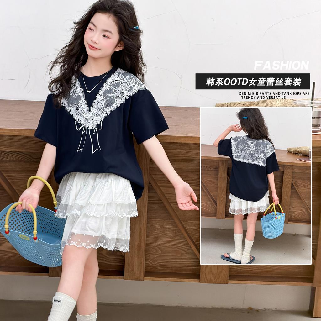 Girls' skirt set summer two-piece set 2026 new children's shawl T-shirt gauze skirt sweet summer clothes
