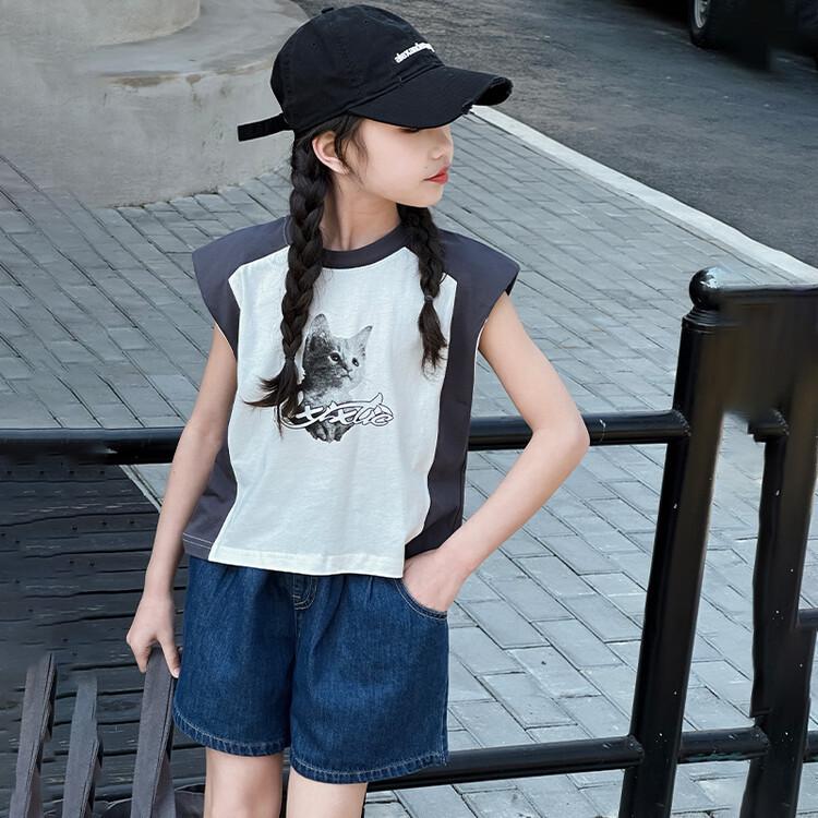 

Летний джинсовый комплект для девочек - 2025 Корейский стиль повседневная одежда для детей 130 cm