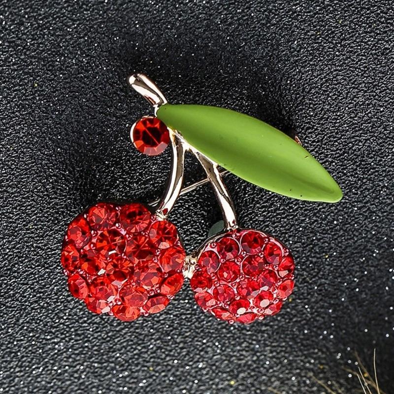 Versatile  Cherry Brooch Accessory Eye Catching Green Zircon Cherry Jewelry Pin Charm for Casual and Formal Attire