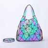 Bolsa feminina geométrica diamante bolsa de ombro dobrável bolsa balde luminosa laser holográfica