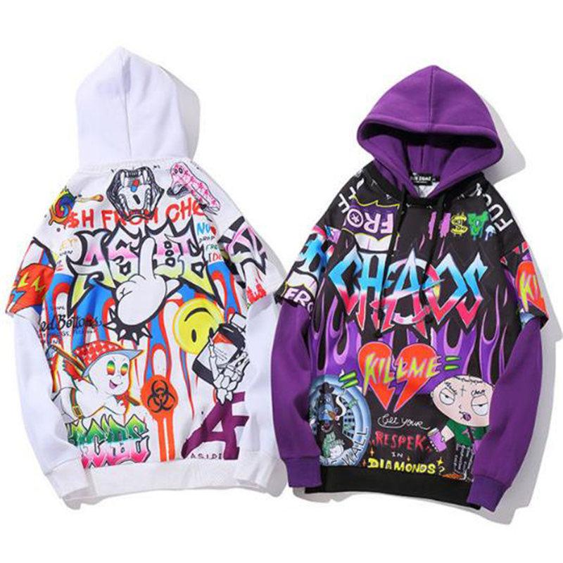 Graffiti Hiphop White And Yellow Crown Print Men's Hoodie