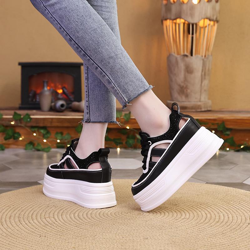 Thick-soled hollow white shoes women's 2025 new popular inner height increase women's shoes summer outer wear muffin casual sandals