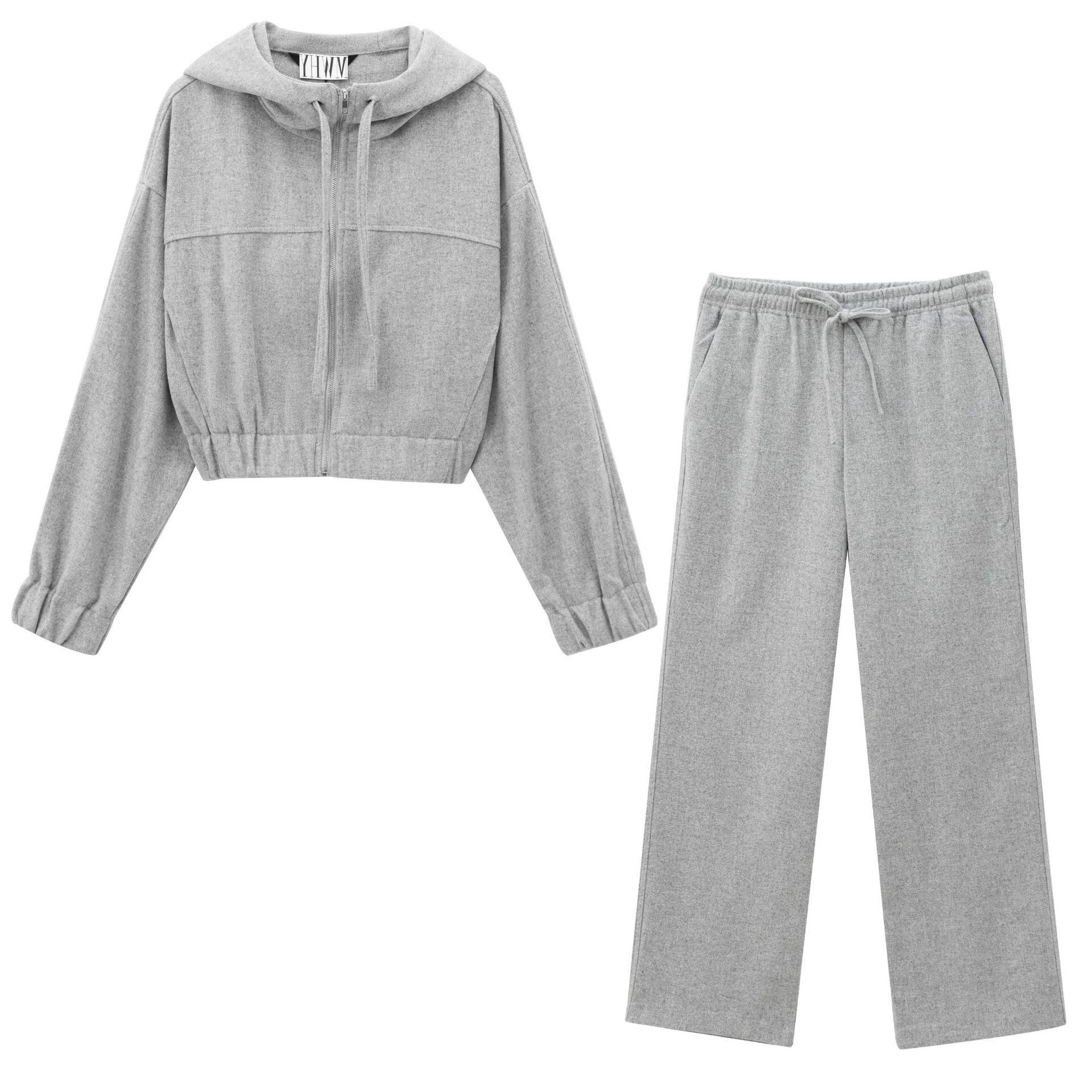 

Women s Autumn and Winter Hooded Sweatshirt Jacket & Wide-Leg Pants Set XS