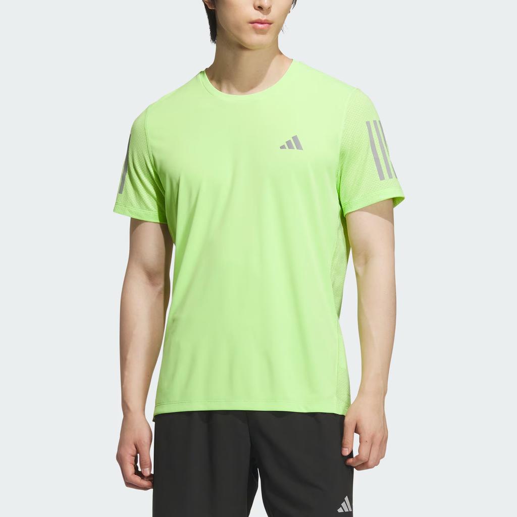 Adidas Own The Run SS25 Dopamine Stripe Comfortable Knitted Stretch Quick-Dry Sports Crew Neck Short Sleeve T-Shirt Men Tops JY6983