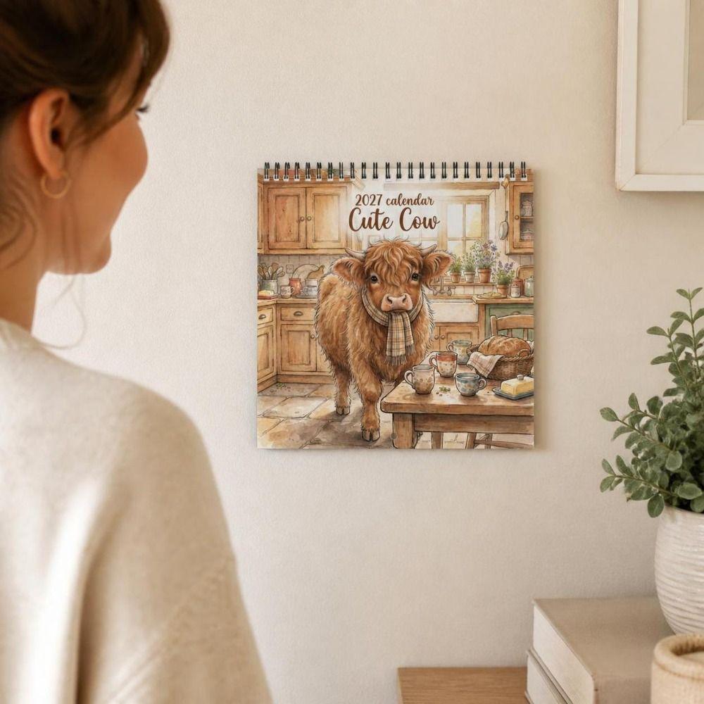 Rural Style 2027 Highland Cow Wall Calendar Large Font Farm Animal Monthly Calendar  Kitchen
