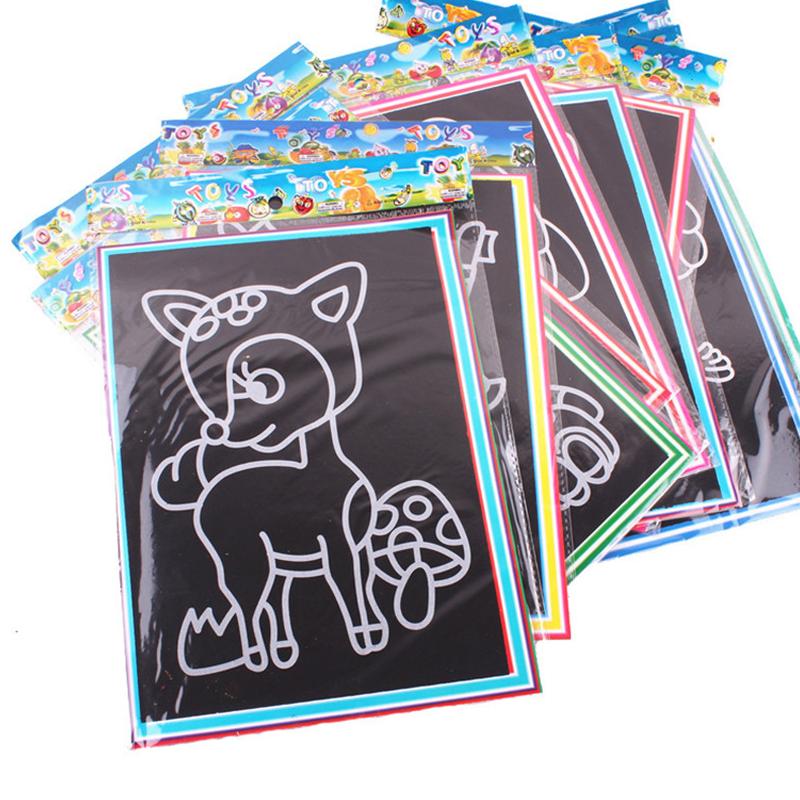 10Sheets Scratching Painting Paper Set Cute Cartoon Mix Style DIY Handmade Graffiti Supply Festival Birthday Party Souvenirs ZYF