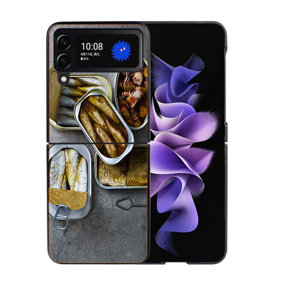 

Sardines Canned Phone Case For Samsung Z Flip 7 6 5G Galaxy Z Flip4 Z Flip5 Z Flip3 Coque Black Hard PC Shell Protective Cover Samsung Z Flip 4 5G