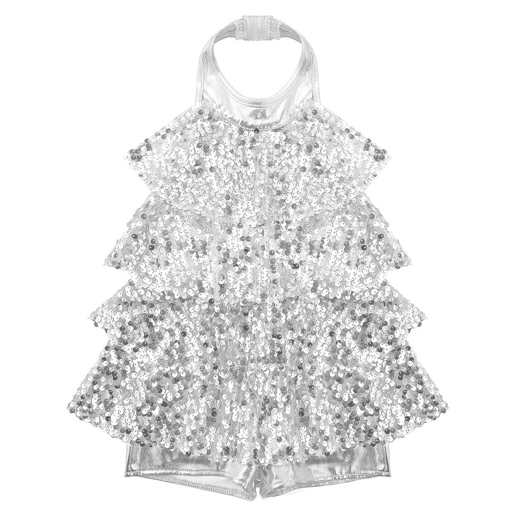 Girls Kids Shiny Ballet Tutu Dress Modern Jazz Latin Dance Outfit Stage Performance Dancewear Costume