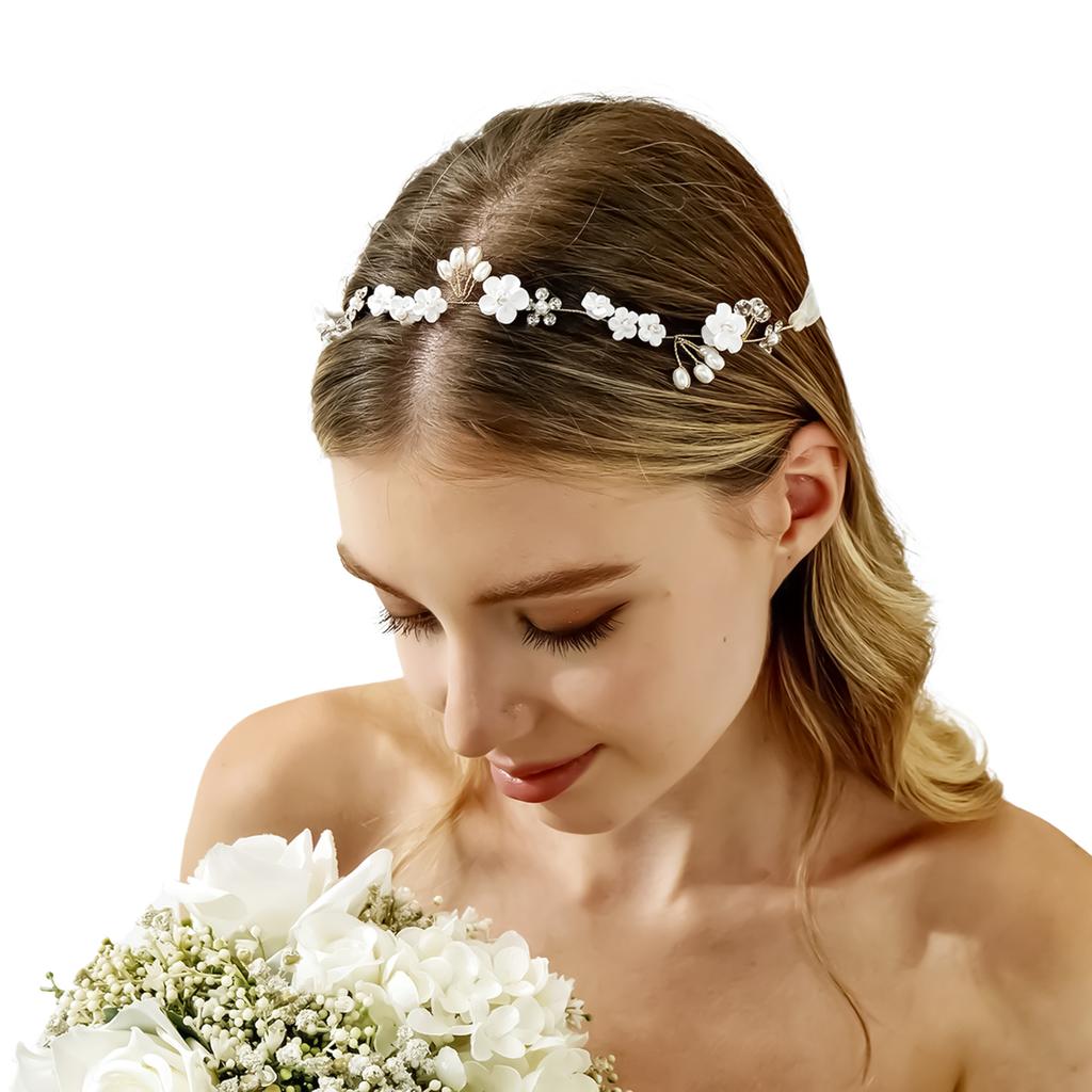Lawn Wedding Round Garland Headband Luxurious Flash Pearls Hair Accessories for Women Hairstyle Making Tool