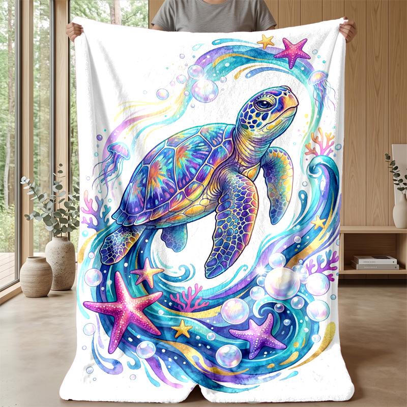 Oceanic Sea Turtle Adventure Theme Blanket Lightweight Warm Flannel Blanket Decorative Throw Blanket for Home Decoration