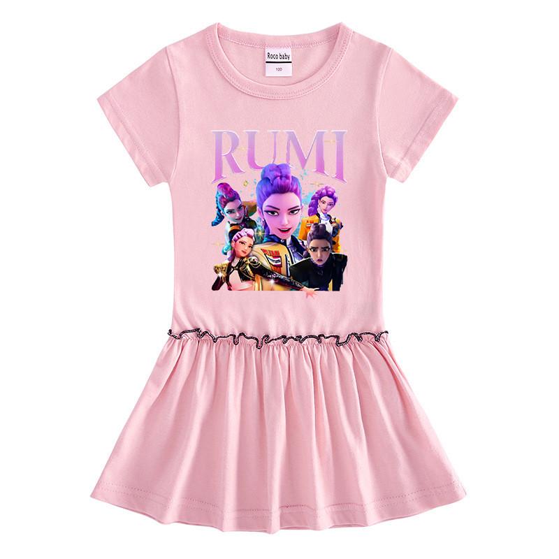 Girls Kpop Rumi Mira Zoey Hunters Print Raglan Sleeves Cotton Dress