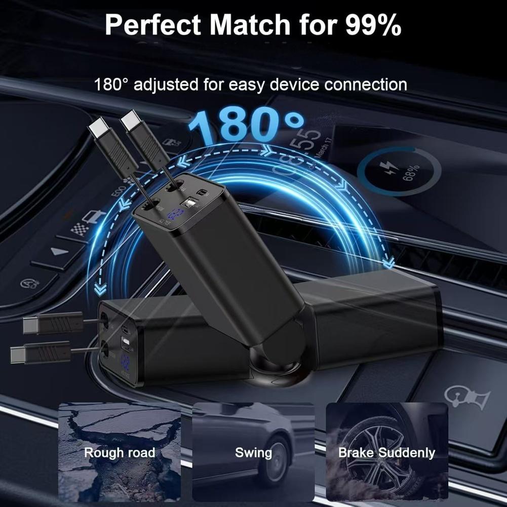 4 Port Car Charger with Super Fast Charging 45W Vehicle Socket Adapter and Voltage Display for Smartphones Tablets