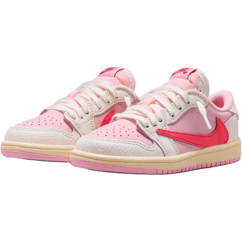 Travis Scott x Air Jordan 1 Retro Low OG PS Sail Rosa Tropicale Scarpe da Ginnastica per Bambini Rosa Tropicale-Rosa Timido-Rosa Muslin IQ7605-101