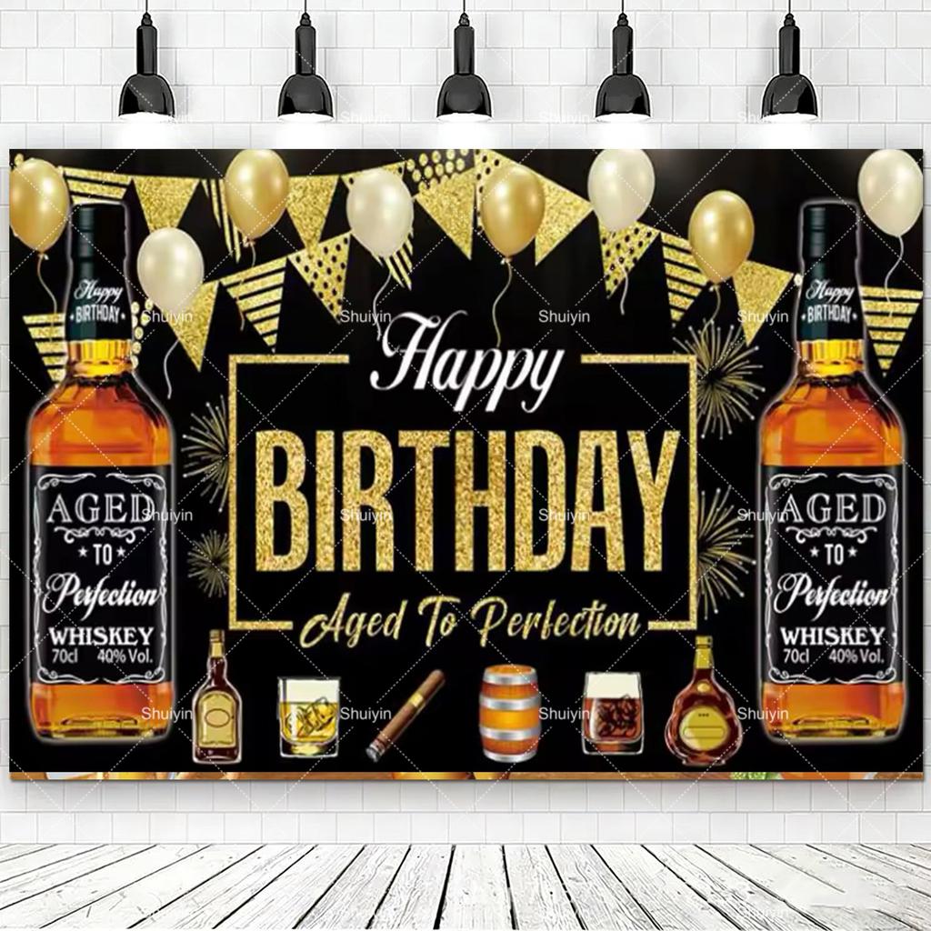 Whisky Cigarre Vintage Bois Fond Photographie Anniversaire Homme Décorations Fournitures de Fête Style Été Bar Décor Mural Rideau