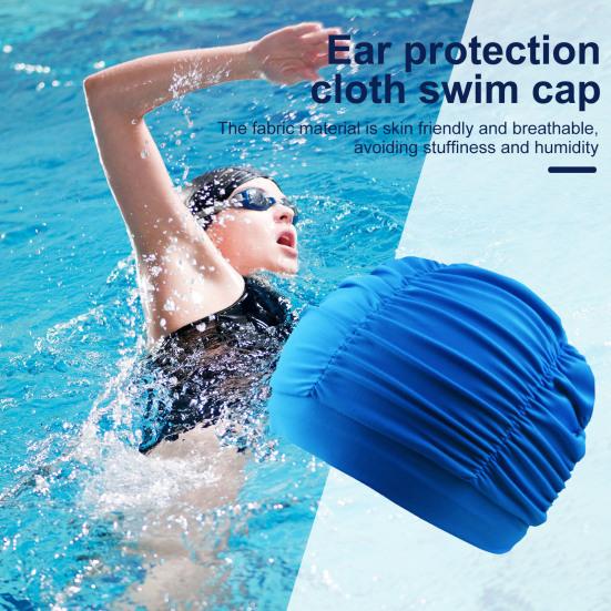 Women Cloth Swimming Cap, Breathable Ruffle Solid Color Swim Pool Cap for Adults, Short Long Thick Hair Ear Protection Bathing Hat