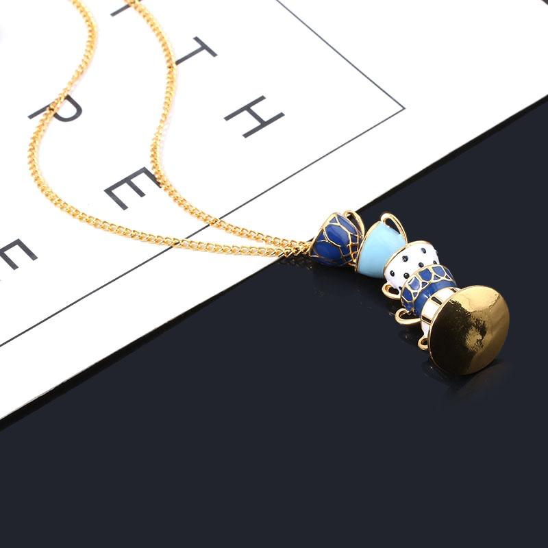 Meier Enamel glazed tea cup coffee cup necklace metal pendant sweater chain jewelry