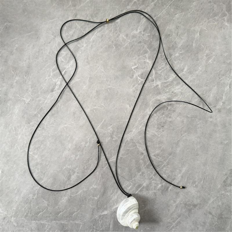 Adjustable Shell Necklace 120cm PU Leather Cord Clavicle Chain Coastal Style Accessory Stylish Neckchain Accessories