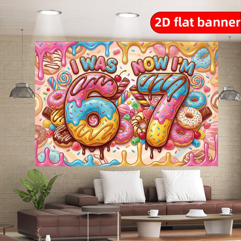 2D Flat Banner Polyester Cartoon Donut Pattern Party Banner Holiday Party Decoration Background Cloth
