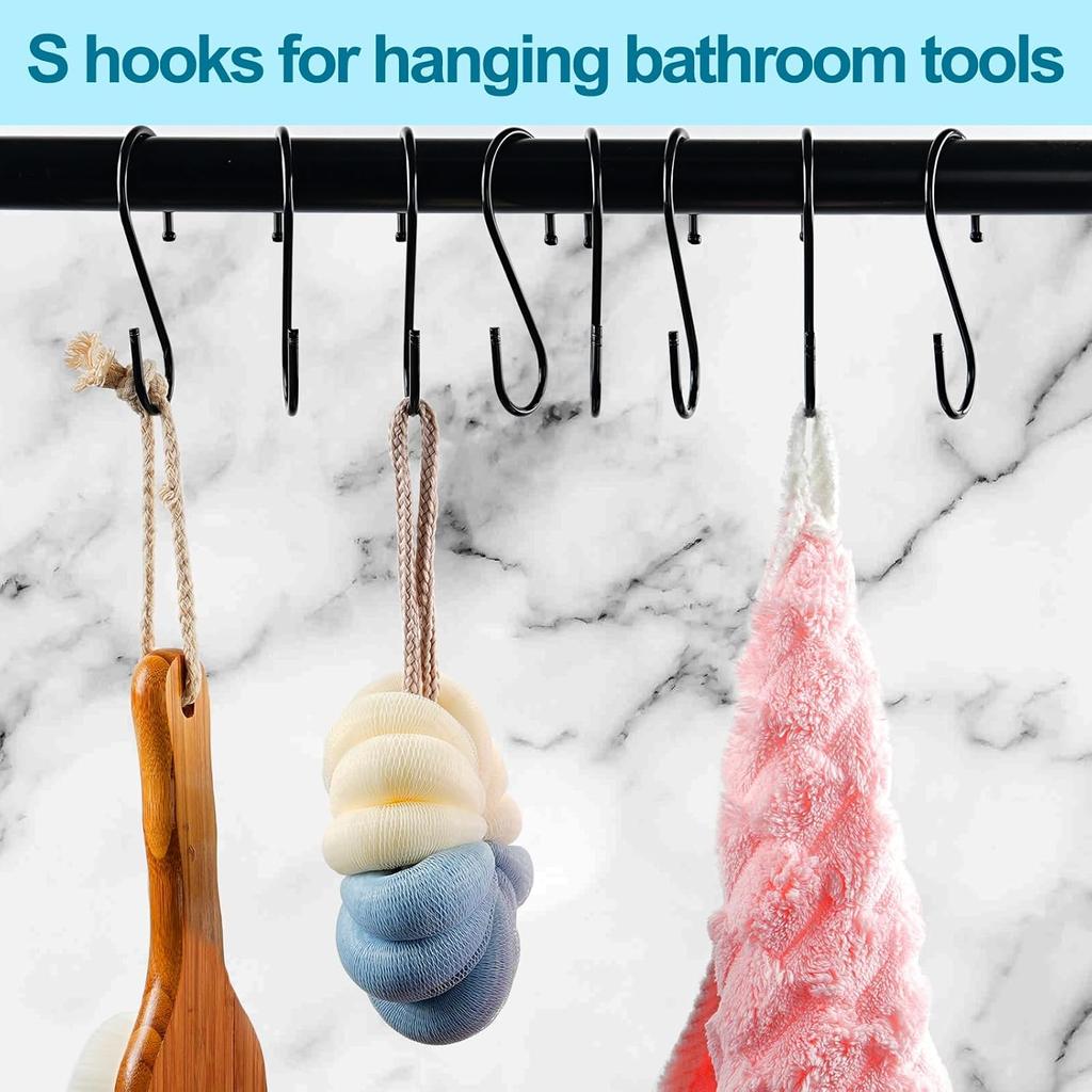 24 Pack S Hooks, 3.5 Inch Heavy Duty S Hooks for Hanging Plant, Large Closet Rod Hooks for Jeans Bags, Black Metal S Shaped Hook for Plant Basket,