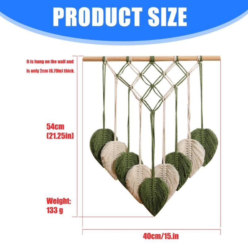 Natural Cotton Macrames Wall Art Leaf Pattern Hanging Decoration with Fringes For Home Interior Bedroom Nursery Decors