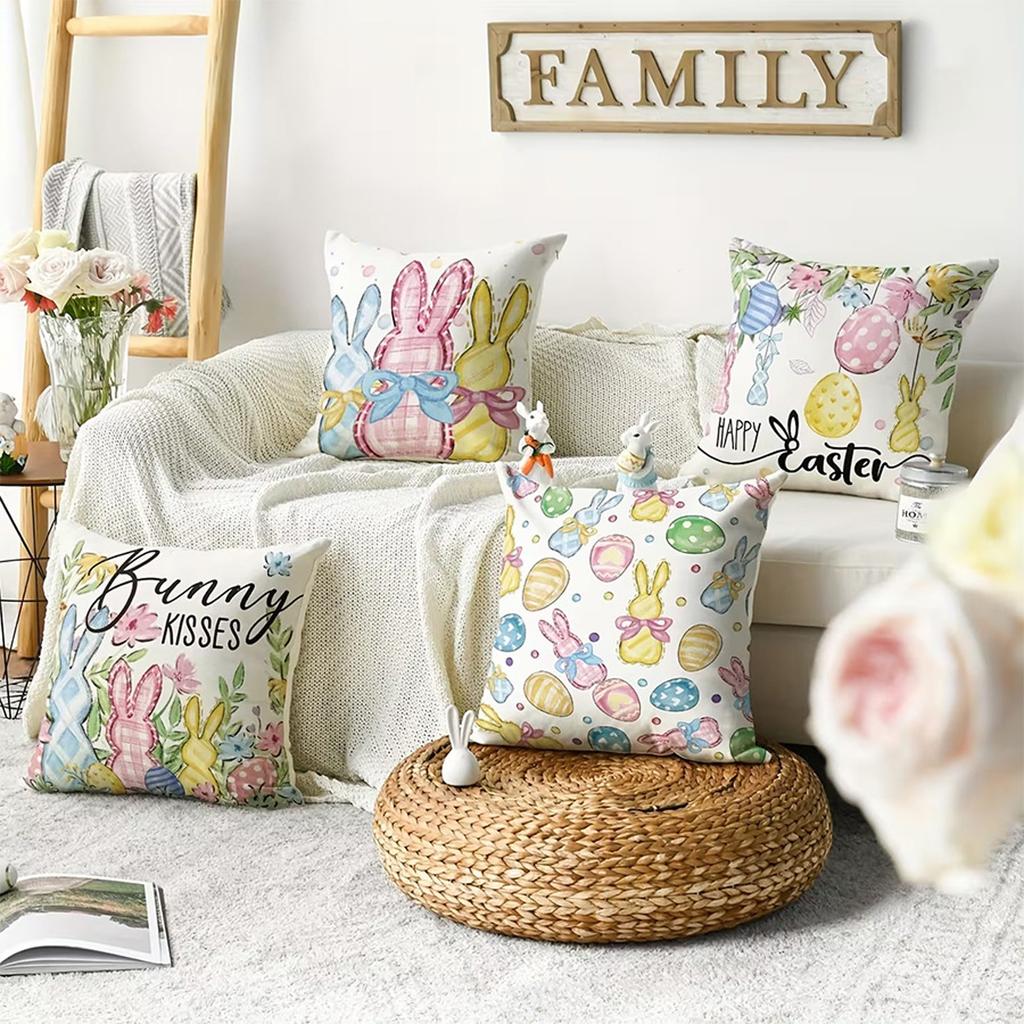 Easter Short Plush Printed Pillow Cover With Bunny And Carrot Sofa Decoration