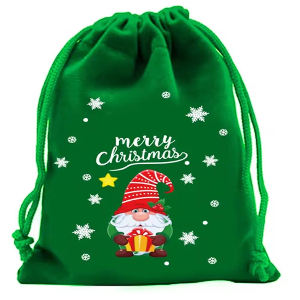 5Pcs Merry Christmas Velvet Bags Green/Red/Blue Drawstring Pouch Candy Gift Bag Jewelry Packaging Bags Xmas New Year Supplies