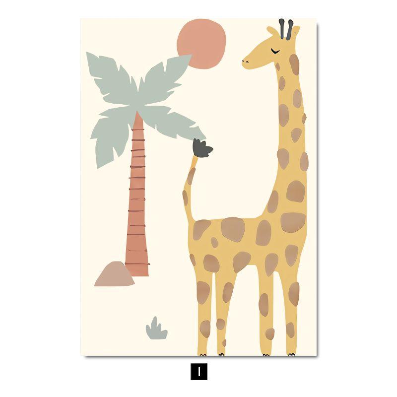 Nordic Creative Baby Cartoon Animal Canvas Painting Tiger Elephant Lion Monkey Giraffe Poster Children's Room Wall Art Decor