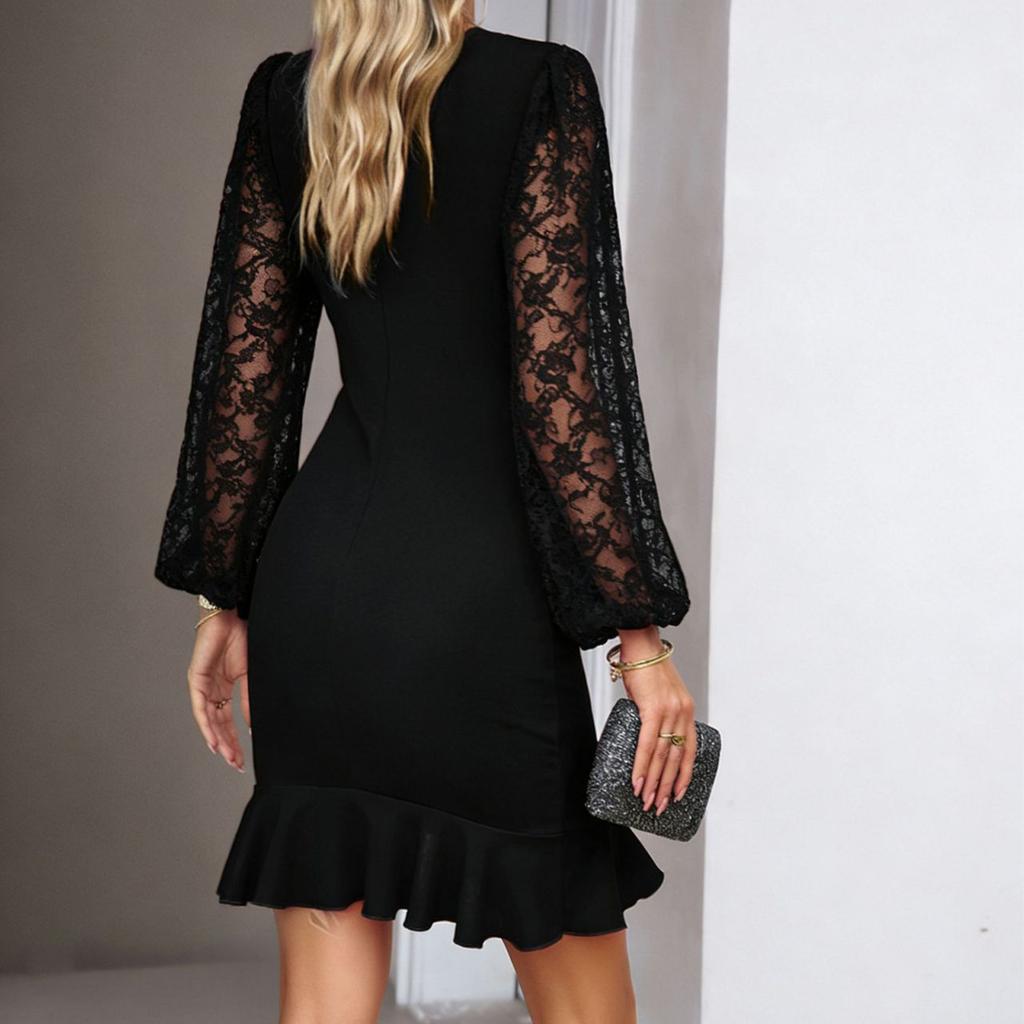 Dámské ležérní a elegantní šaty s krajkou a nabíranými rukávy