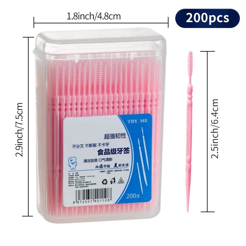 200pcs Plastic Double-headed Disposable Toothpicks Ultra Fine Interdental Brush Dental Flossing Head Oral Hygiene Tool