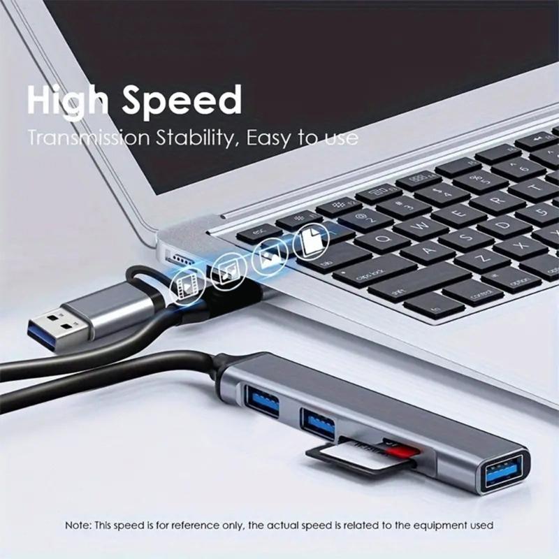 5 In 1 USB+Type C Multifunction Aluminum Card Reader Adapter USB3.0 Port For Printer Mouse Keyboards Extender Function