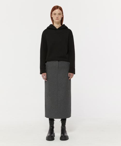 Lady Volume Back Slit Maxi Wool Skirt_Charcoal